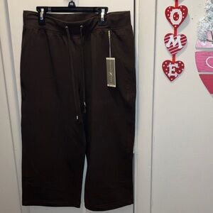 GreenTea Brown Cropped Pants Elastic Drawstring Waist Large New